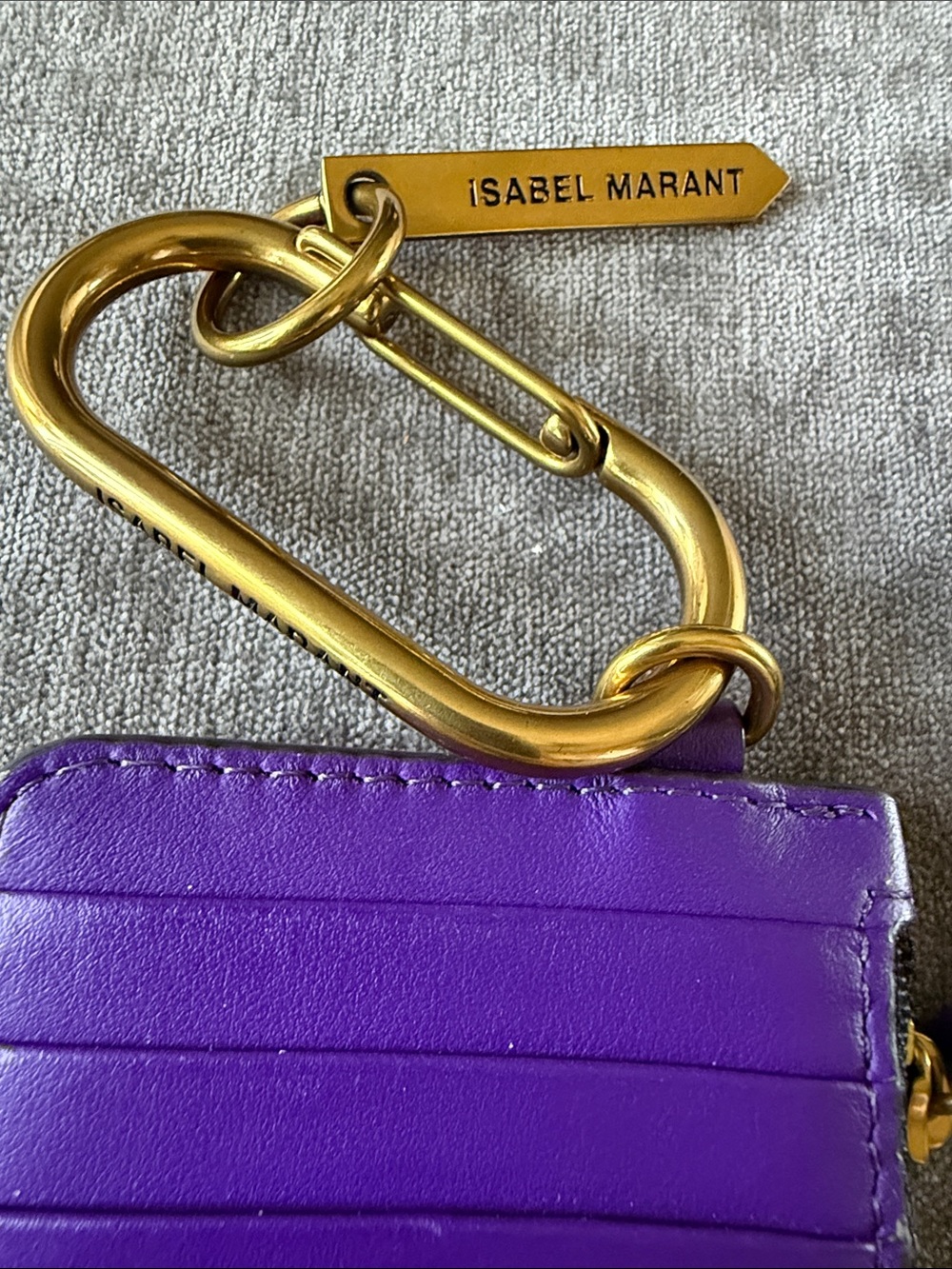 Isabel Marant Purple Leather Card Case with Gold Carabiner - Picture 3 of 10